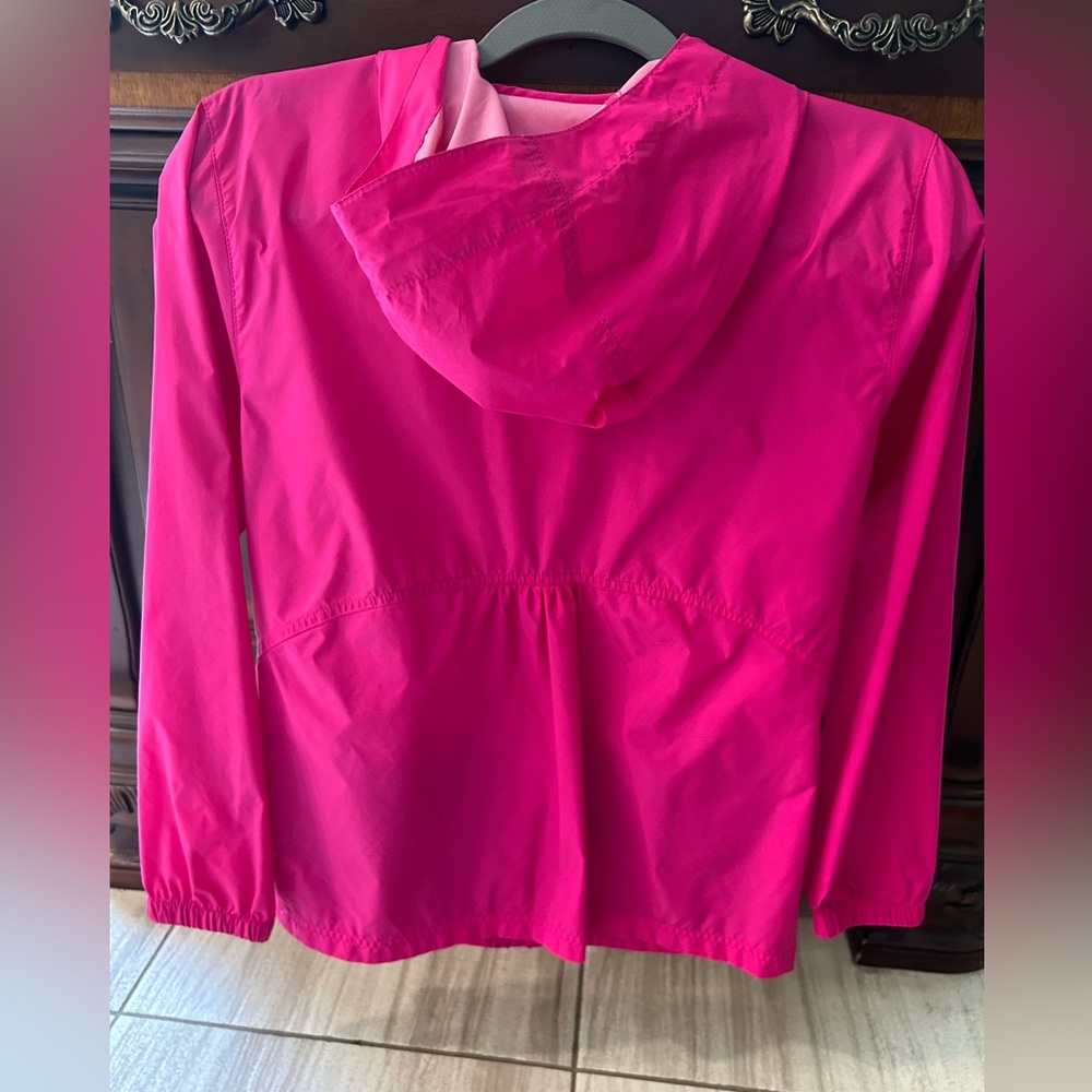 Columbia girls 14/16 jacket coat hot pink hooded zip-up raincoat